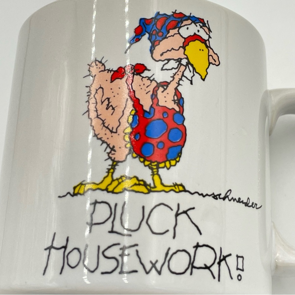 Vintage Coffee Mug Funny Bedraggled Chicken Pluck Housework Novelty Gift‎ 1980s